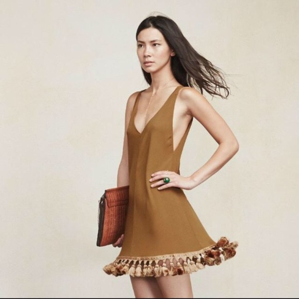 Reformation Taurus swing tassel dress gold szL